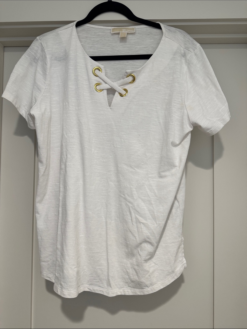Michael Kors White Short-Sleeve Lace-Up V-Neck Tee